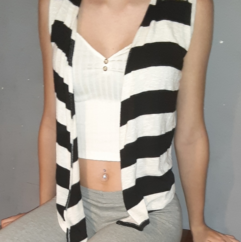 Black and White Vest with Back Laced Flowers